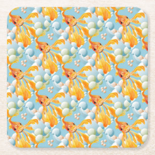 Vermillion Goldfish In Pastel Bubble Water Square Paper Coaster