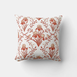 Vermillion Iris Floral Throw Pillow