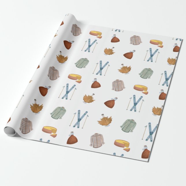 Vermont Autumn Maple Syrup Flannel Ski Season Wrapping Paper (Unrolled)