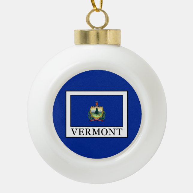 Vermont Ceramic Ball Christmas Ornament (Front)