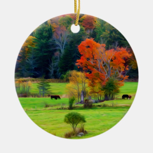 Vermont Fall Ceramic Ornament (Front)