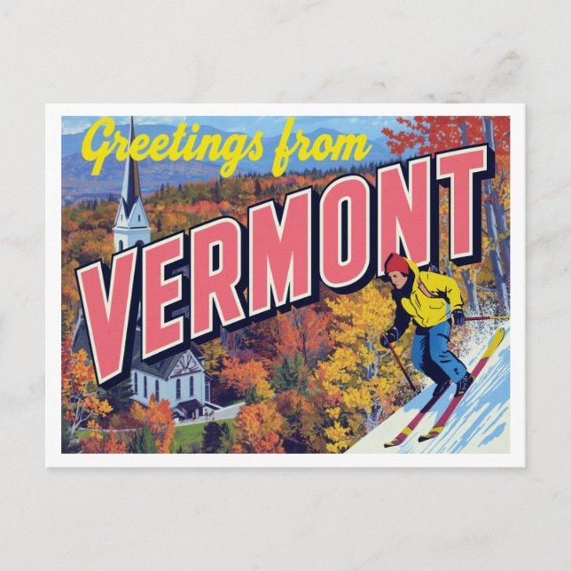 Vermont Fall Foliage Skiing Church Postcard (Front)