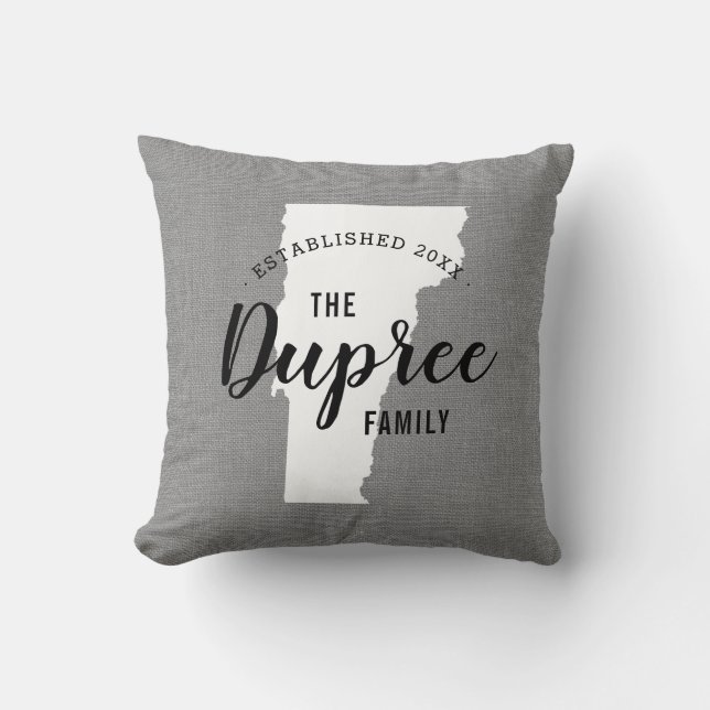 Vermont Family Monogram State Throw Pillow (Front)