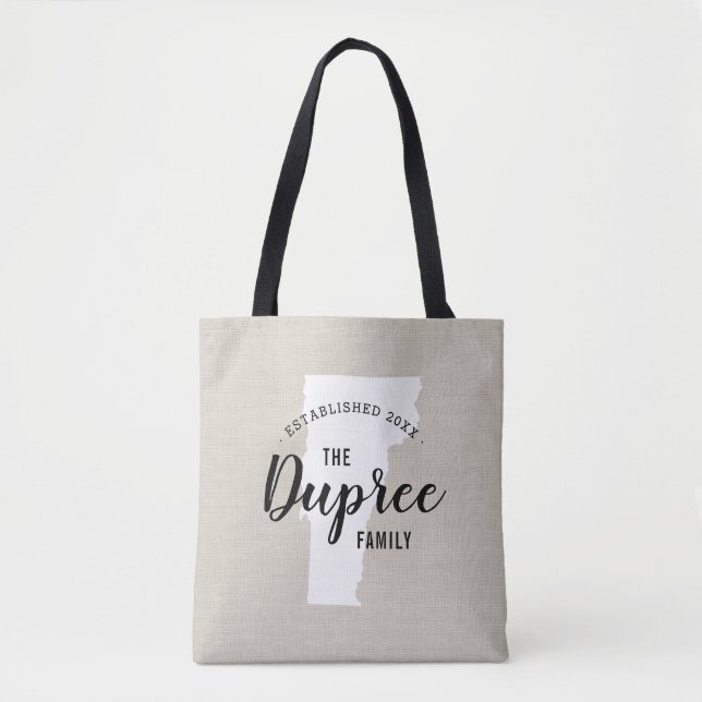 Vermont Family Monogram State Tote Bag (Front)
