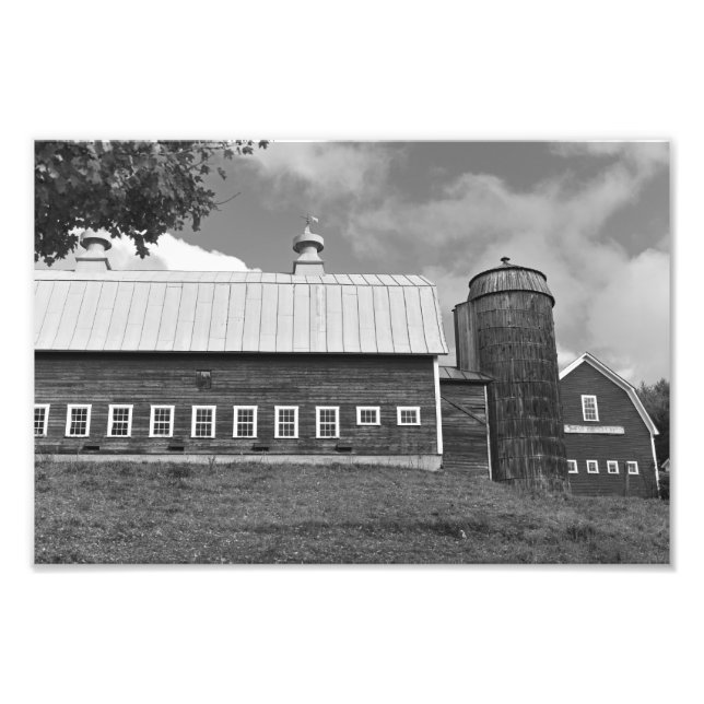 Vermont Farm Woodstock VT Red Barn Black and White Photo Print (Front)