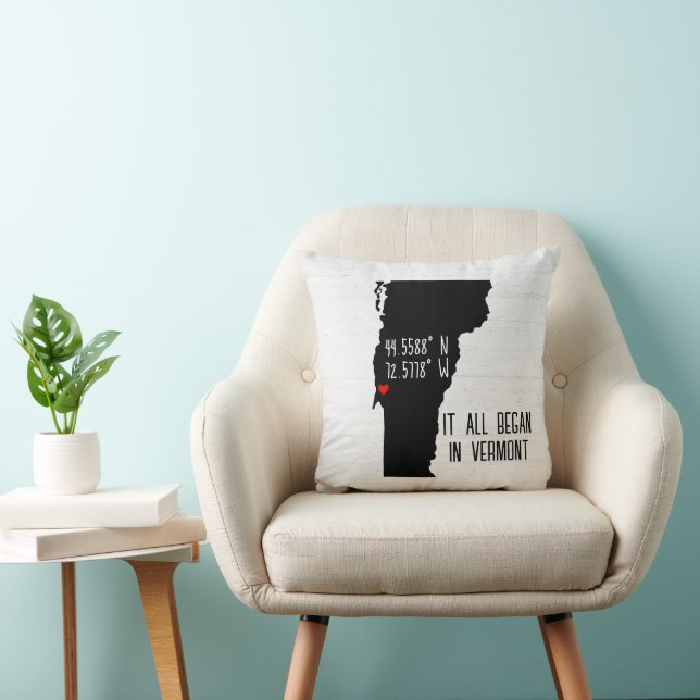 Vermont GPS Coordinates with Heart Throw Pillow (Chair)