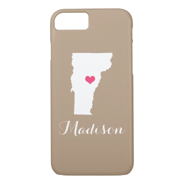 Vermont Heart Mocha Brown Custom Monogram Case-Mate iPhone Case (Back)