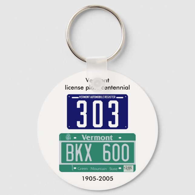 Vermont license plate centennial keychain (Front)