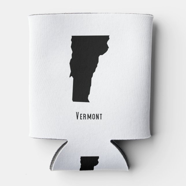 Vermont Map - Black and White Modern Vermont Map Can Cooler (Front)