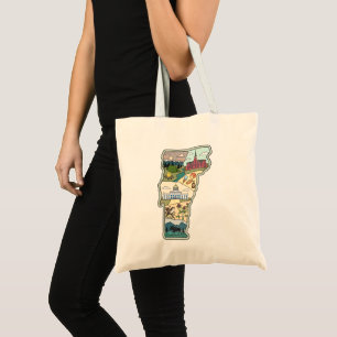 Vermont Map of Burlington Killington VT State Tote Bag