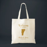 Vermont Map Wedding Welcome Bag, Gold Tote Bag<br><div class="desc">Wedding weekend welcome gift bag for out of town guests to your wedding, featuring image of Vermont, with heart you may place at the precise location. Fill tote with your favourite goodies.</div>