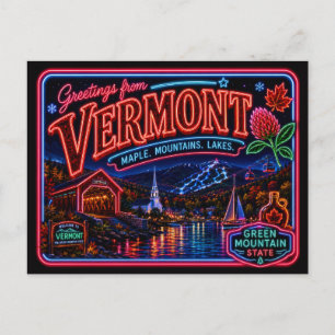 Vermont Neon State Retro Vintage Postcard