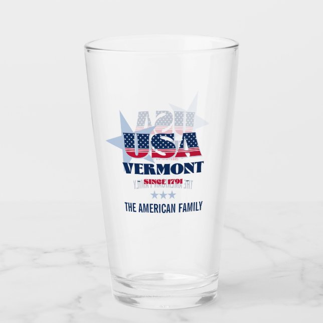 Vermont Patriotic Pride Personalized Glass (Front)