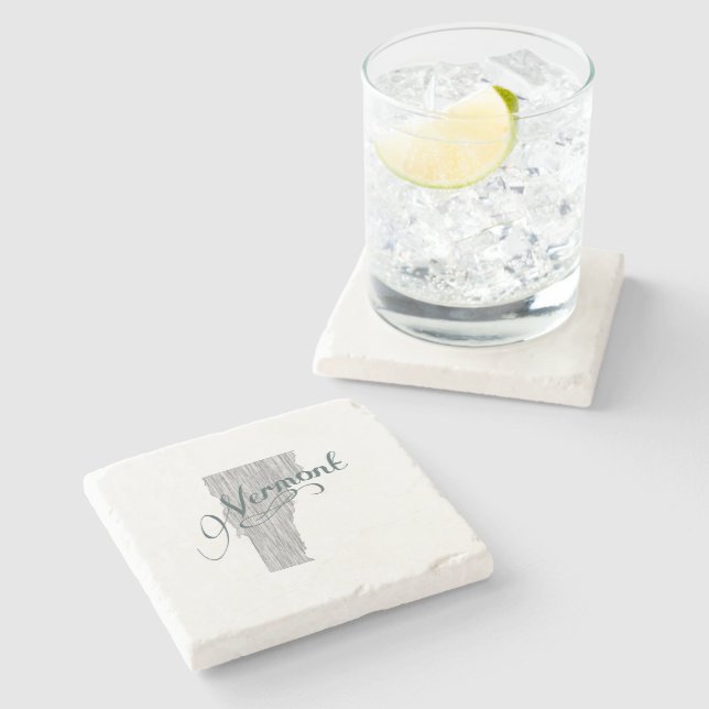 Vermont Shape Vintage Typography Vermonter Grey Stone Coaster (Side)