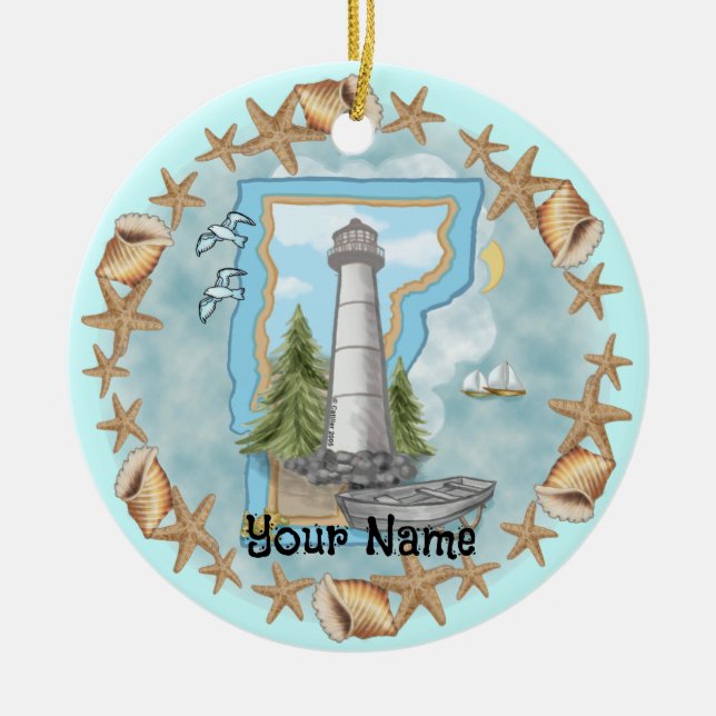 Vermont Shells Lighthouse Ornament (Front)