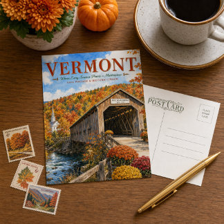 Vermont Silk Road Bridge Autumn Foliage Postcard
