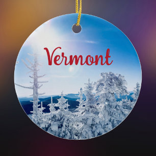 Vermont Snow and Mountains Photo Ceramic Ornament