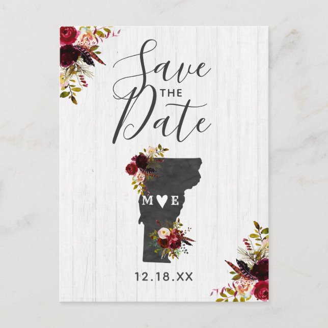 Vermont  State Destination Rustic Save the Date Announcement Postcard (Front)