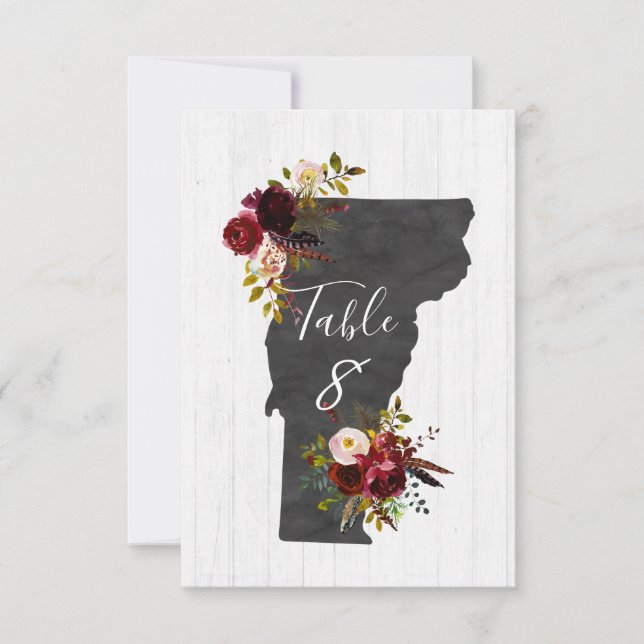Vermont State Destination Wedding Table Numbers (Front)
