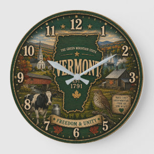 Vermont State Green Mountain Rustic Cabin Farmhous Large Clock