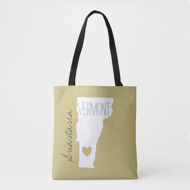 Vermont  state  map  personalize name tote bag (Front)