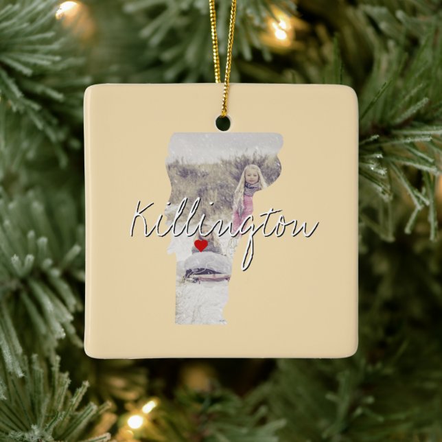 Vermont State Photo insert and town name Ceramic Ornament (Tree)