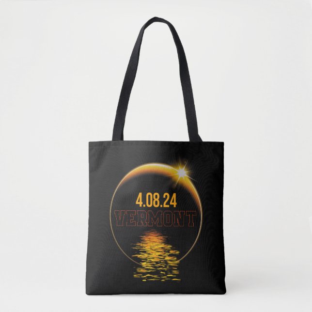 Vermont Total Solar Eclipse April 8 2024 USA Map Tote Bag (Front)