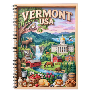 Vermont Travel Landmarks Mountains Wildlife Nature Notebook