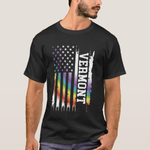 Vermont United States Distressed Rainbow w US Flag T-Shirt