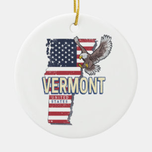Vermont United States Retro State Map Vintage USA Ceramic Ornament