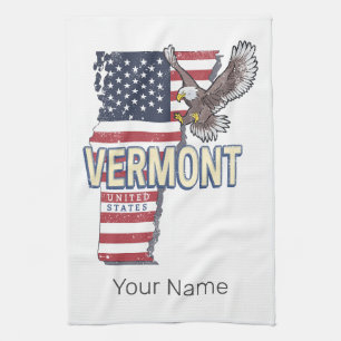 Vermont United States Retro State Map Vintage USA Kitchen Towel