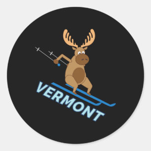 Vermont Vt Skiing Moose Winter Shirt Classic Round Sticker