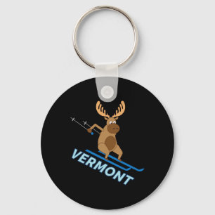 Vermont Vt Skiing Moose Winter Shirt Keychain