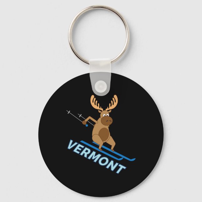 Vermont Vt Skiing Moose Winter Shirt  Keychain (Front)