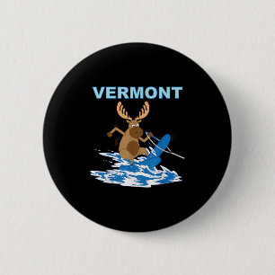 Vermont Water Skiing Moose Moose Lake Vacation  2 Inch Round Button