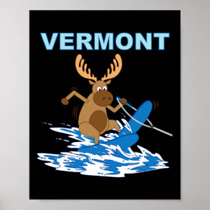 Vermont Water Skiing Moose Moose Lake Vacation Poster