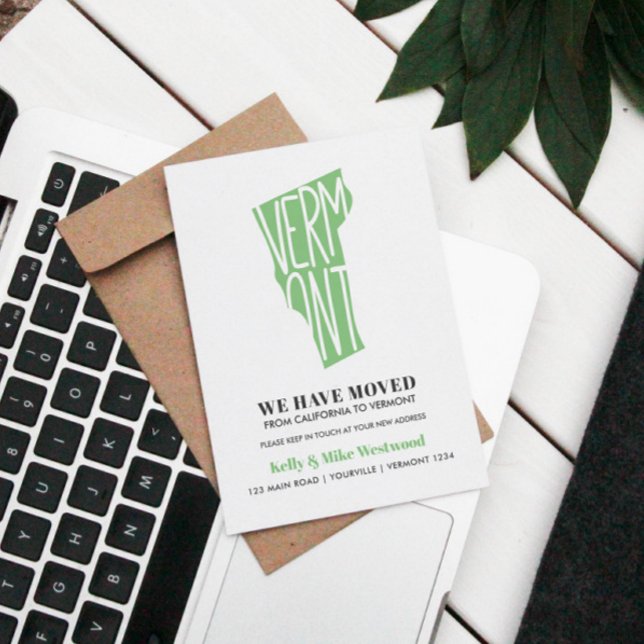 VERMONT We've moved New address New Home Postcard (VERMONT MAP THEMED MOVING OR RELOCATION ANNOUNCEMENT POSTCARD)