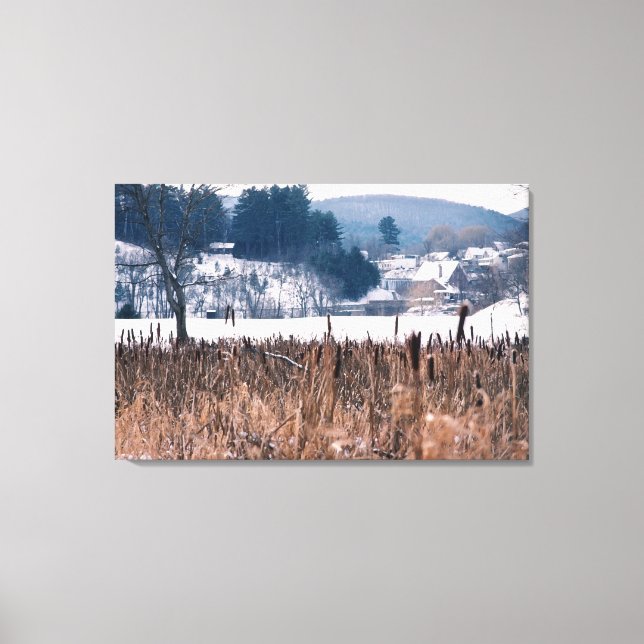 Vermont Winter Cattails Scene Wrapped Canvas (Front)