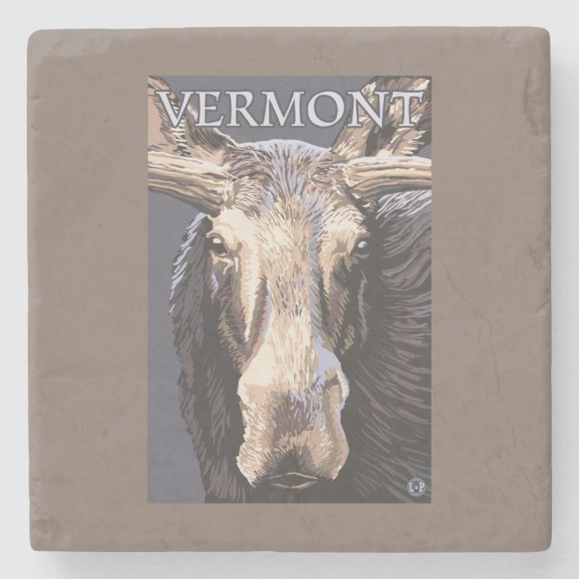 VermontMoose Up Close Stone Coaster (Front)