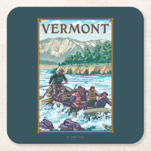 VermontRiver Rafting Scene Square Paper Coaster
