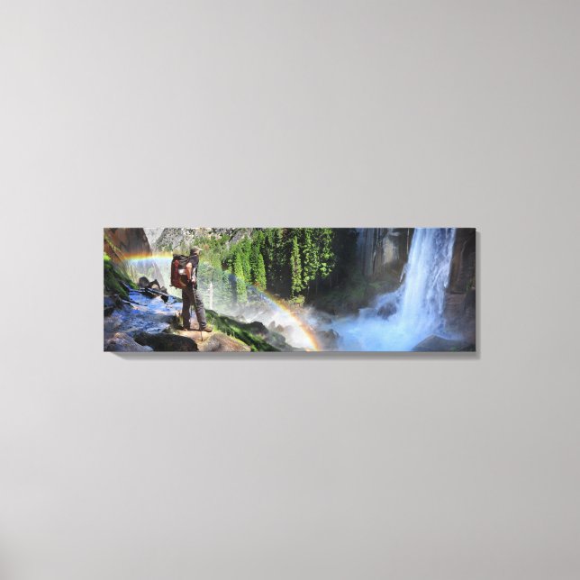 Vernal Fall Hiker and Rainbow Detail - Yosemite Canvas Print (Front)