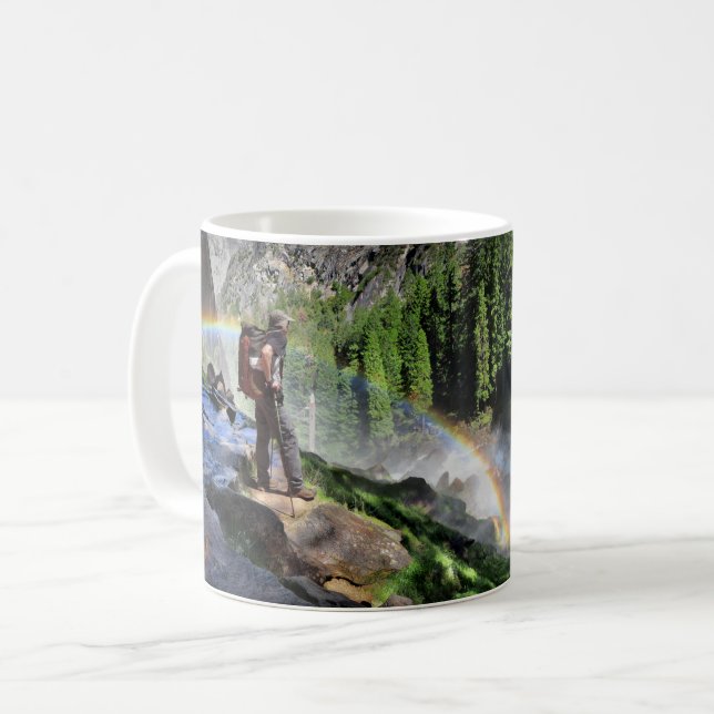 Vernal Fall Hiker and Rainbow Detail - Yosemite Coffee Mug (Front Left)