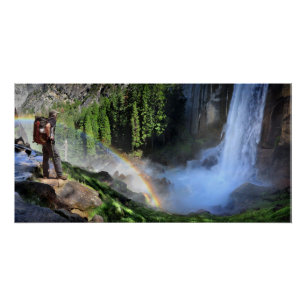 Vernal Fall Hiker and Rainbow Detail - Yosemite Poster