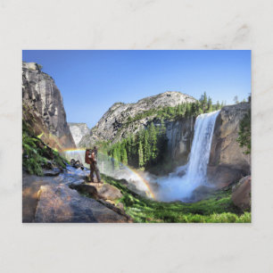 Vernal Fall Hiker and Rainbow - Yosemite Postcard