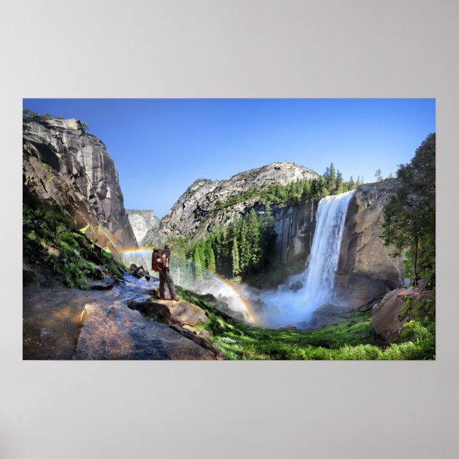 Vernal Fall Hiker and Rainbow - Yosemite Poster (Front)