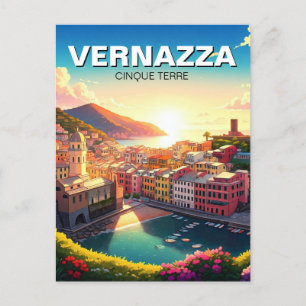 Vernazza, Cinqua Terra Magnet sunset Postcard