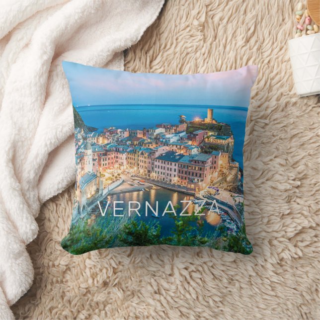 Vernazza Cinque Terre La Spezia Italy Panorama Throw Pillow (Blanket)
