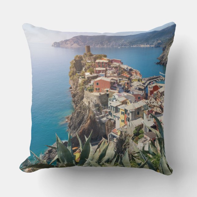 Vernazza town in the Cinque Terre Throw Pillow (Front)
