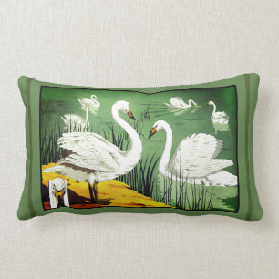 Verneuil Art Nouveau Design of Wild Swans Lumbar P Pillow