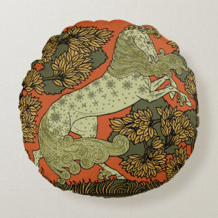 Verneuil Art Nouveau Horse: Vintage Equestrian Round Pillow